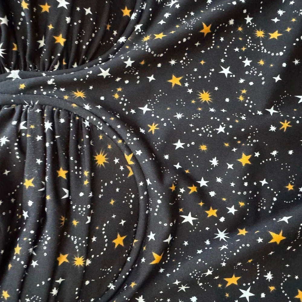 New bodysuit corset top velvet ribbon straps yellow black white stars medium